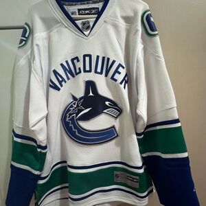 Reebok White and Blue Vancouver Hockey Jersey